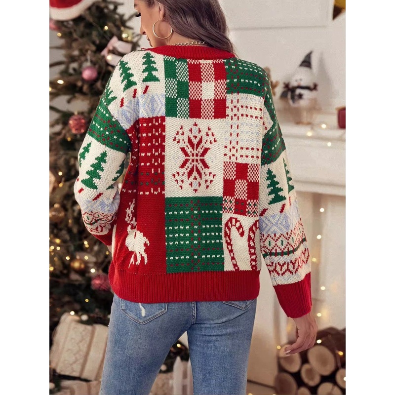 Women Christmas Sweater Snowflake Reindeer Santa Cartoon Print Woman Sweater – Womens Sweater and Christmas Sweater price