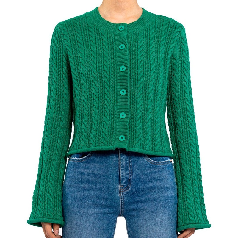 Women Green Vintage Knit Rolled Floral Flared Sleeve Knit Crop Cardigan – Outerwear and Women Jacket price