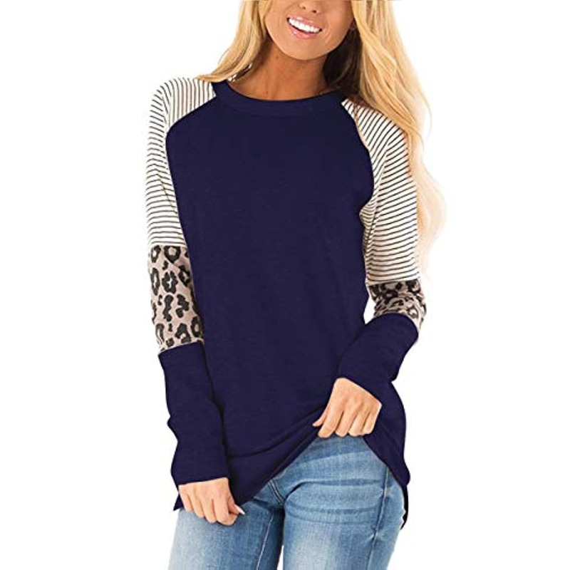 Womens Leopard Print Color Block Tunic Round Neck Long Sleeve Shirts Striped Causal Blouses Tops – Sweater and Womens Sweater price