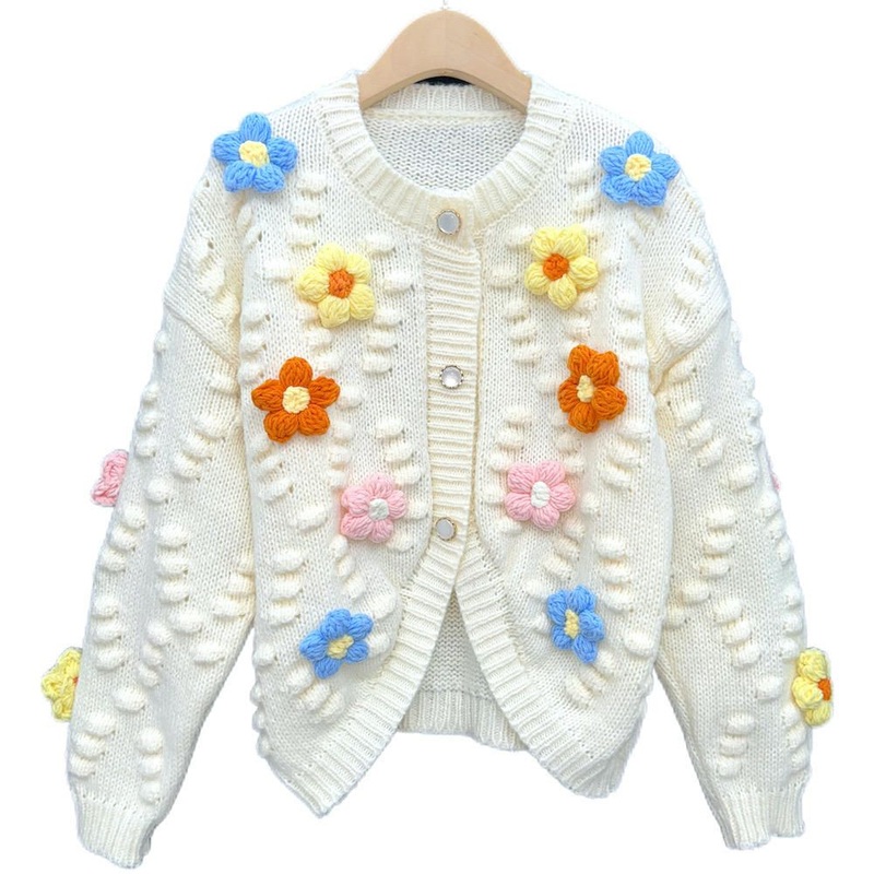 Womens Lovely Cardigan with Colorful Hand Crafted Flowers Sewn on Fancy Buttons Sweater – Sweater and Cardigan price