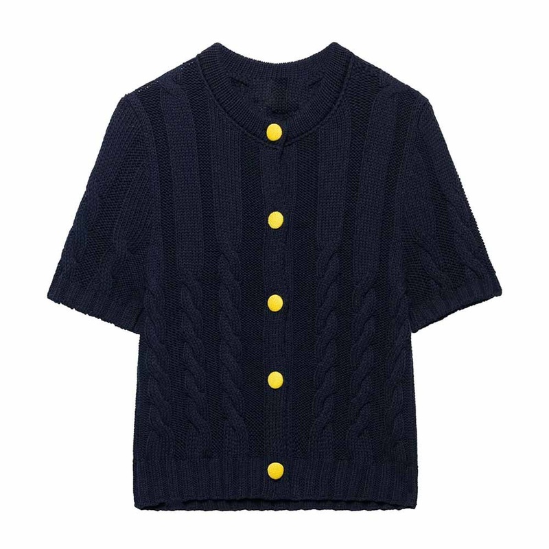 Za Womens Clothing Slim Single Breasted Striped Knitted Womens Jacket Short Sleeved – Slim Short Knitted Jacket and Button-up Knitted Jacket price