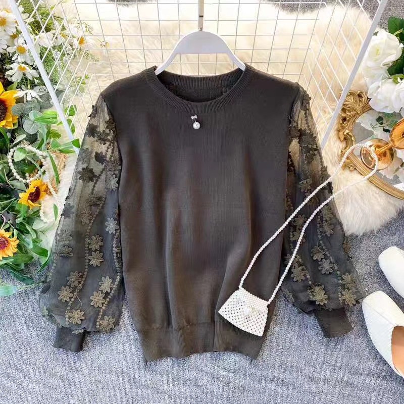 2020 New Fashion Round Neck Patchwork Lace Long-Sleeved Women Sweater of Clothing – Women Clothing and Apparel price