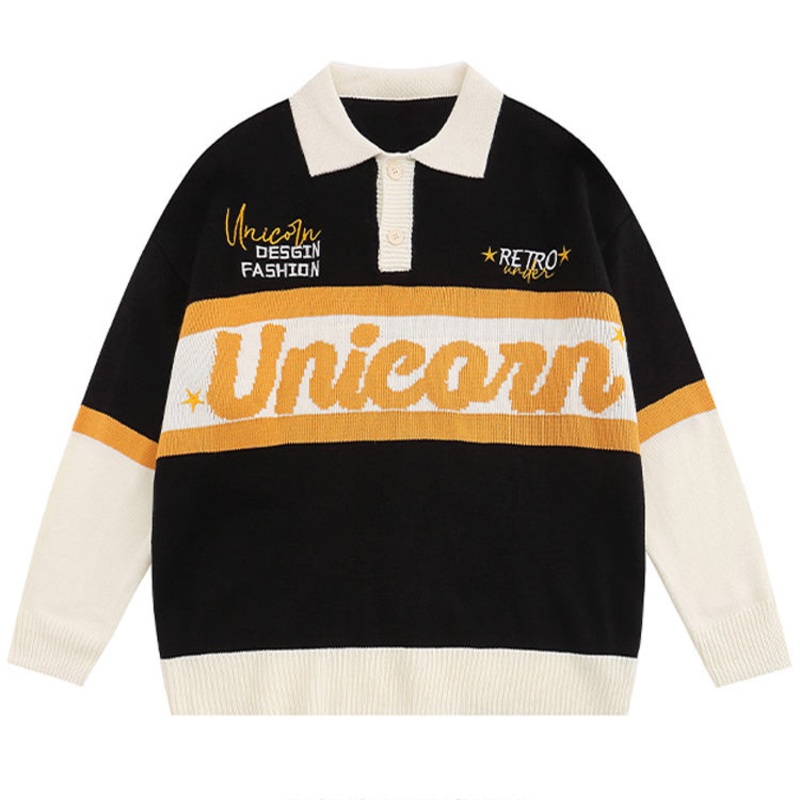 Customized Logo Fashion Casual Long-Sleeved Polo Shirt with Letter Pattern Jacquard Knitted Mens Pullover Shirt – Customized Sweater and Fall Sweaters price