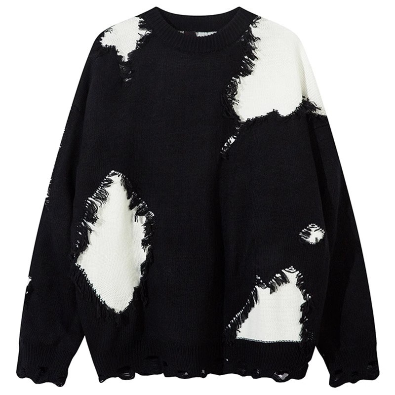 Designer Broken Hole Men Sweater Round Neck Knitted Pullover Mens Knitting Sweater – Knitted Sweater and Mens Sweater price