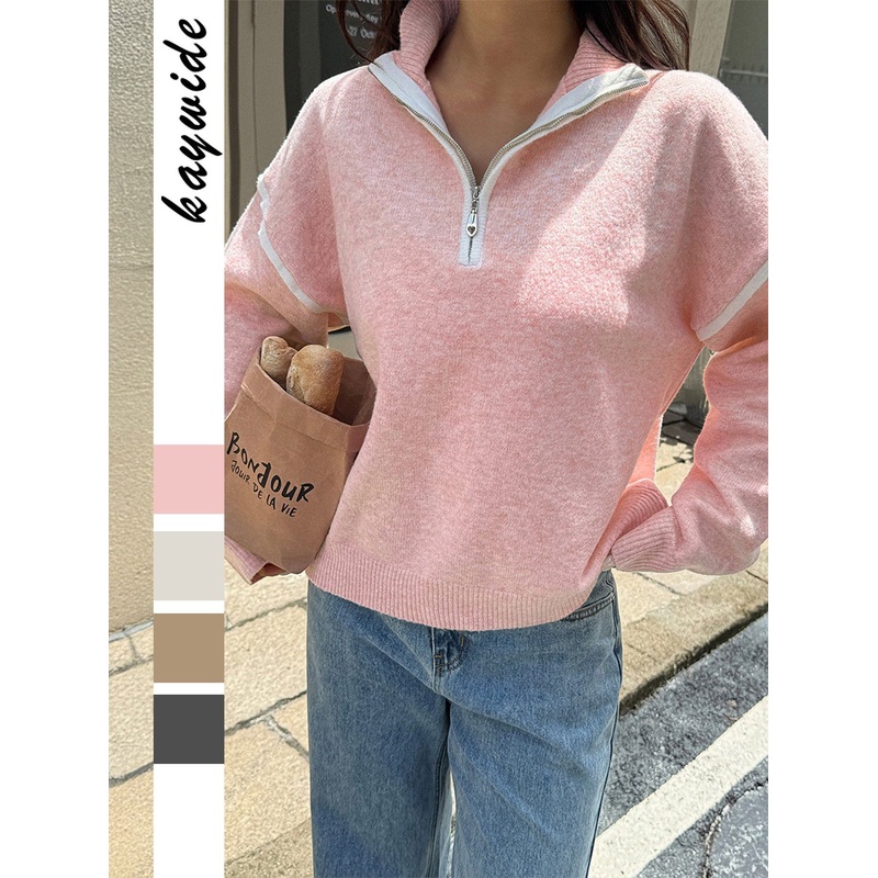 Ladies Fashion Sweater Coat with Zipper at Front Women Knitting Pullover Sweater – Pullover Sweater and Ladies Sweater price