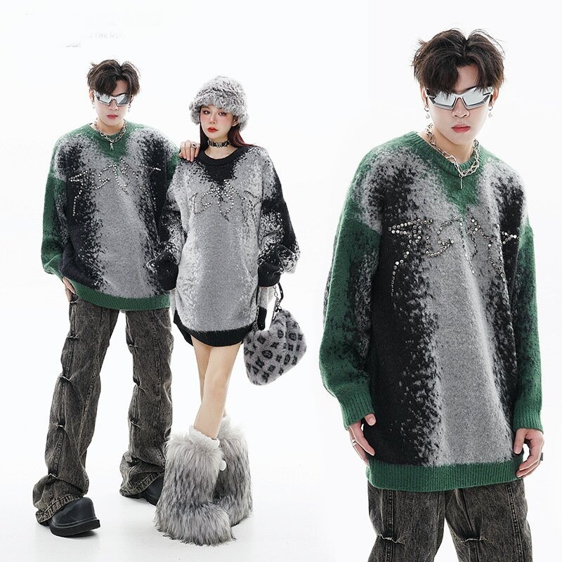 New Fashion Gradient Jacquard Metal Bead Contrast Sweater Round Neck Pullover Knit – Sweater and Crochet Sweater price|<b>Q1. What is your minimum order quantity?</b>