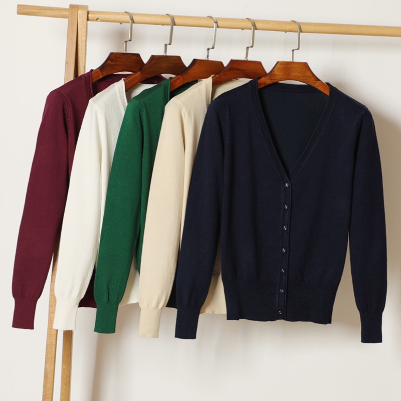 Spring Fall V-Neck Women Plain Knitted Coat Sweater Cardigan – Cotton Cardigan and Solid Cardigans for Women price