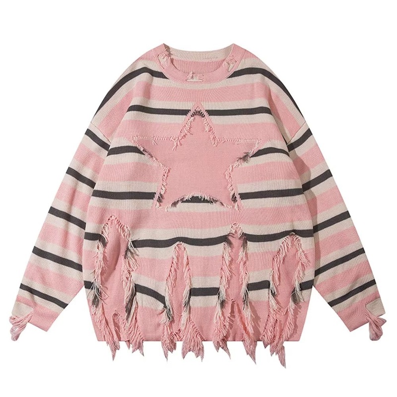 Striped Knitted Sweater Distressed Knit Jumper Sweater – Sweater and Womens Sweaters price