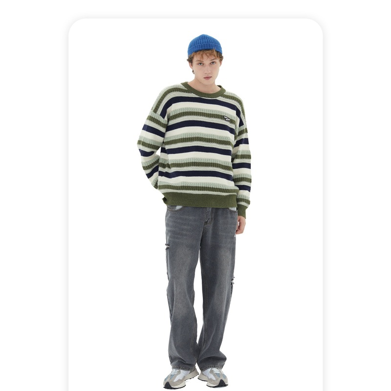 Sweater Round Neck Long Sleeve Knitted Sweater Striped Sweater for Men and Women – Ladies Sweater and Crochet Sweater price