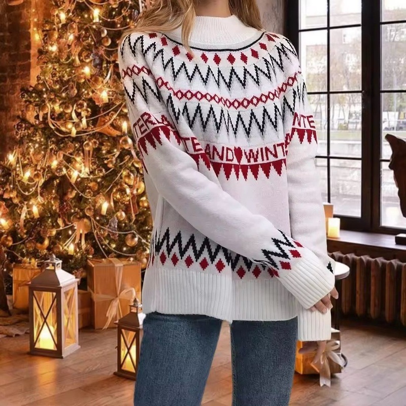 Woman Jacquard Knitted Sweater Pullover Knitted Top Christmas Womens Sweater – Womens Sweater and Christmas Sweater price