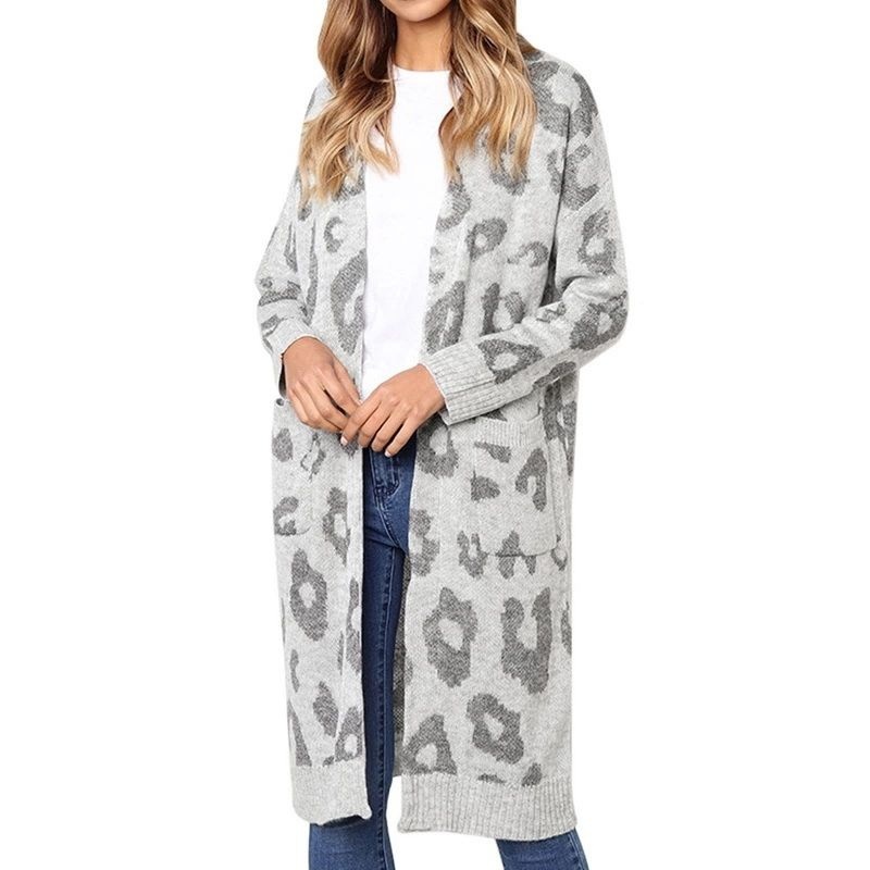 Womens Leopard Print Long Knitted Sweater Cardigan – Print Long Cardigan and Cardigans Women price