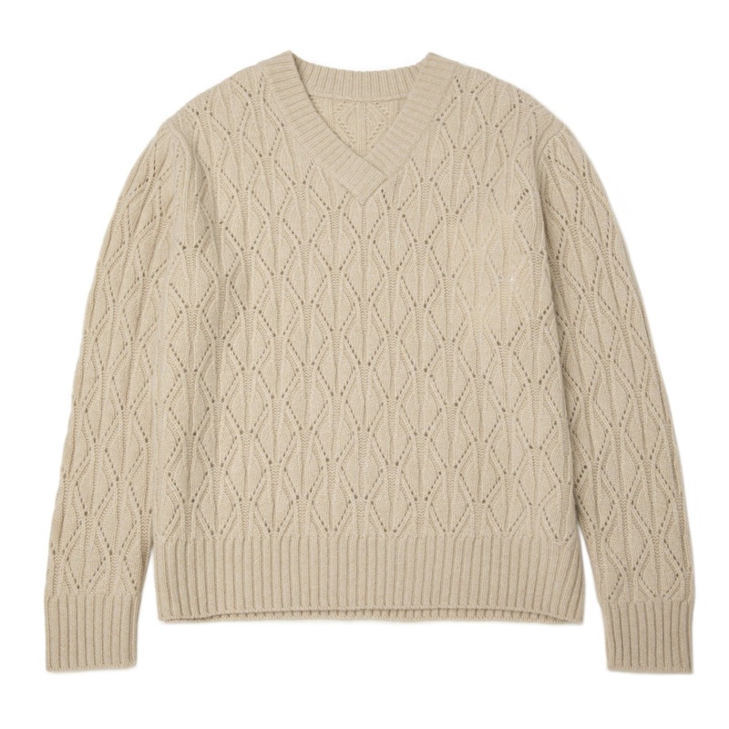 Classical Knitting Pointelle Stitch Pullover Soft Overlap V Neck Knitwear Pure 100% Cashmere Women Sweater – Cashmere Sweater and Classic Styles Cashmere Sweater price