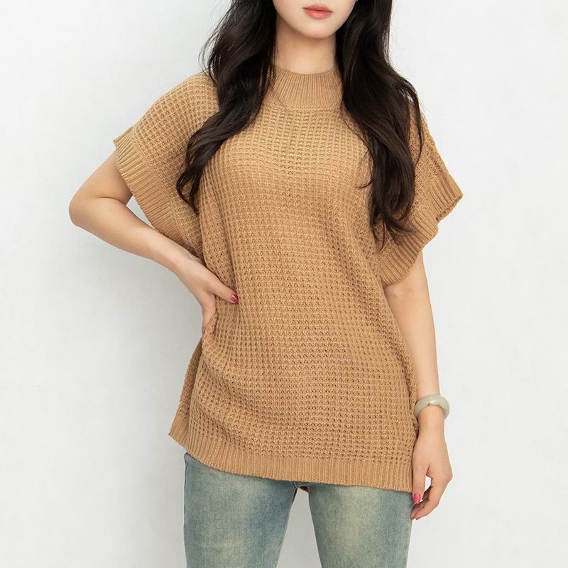 Custom Logo Crewneck Lightweight Knit Top Sweater Womens Crew Neck Batwing Short Sleeve Pullover – Knit Sweater and Custom Sweater price