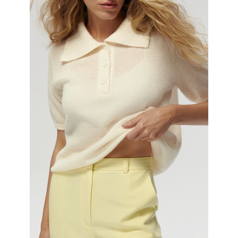 Fashion Polo Knit Tee Spring Summer Womens Short Sleeve Bubble Top Breathable Casual Elegant Sweater – Sweater and Jumper price