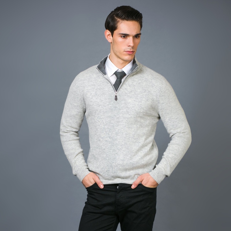 Mens Wool Cashmere Quarter Zip Leather Puller High-Neck Jumper Sweater – Sweater and Wool Sweater price|M or L